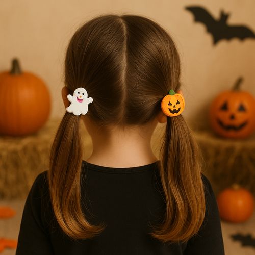 Lot De 8 Élastiques à Cheveux Halloween – Motifs Aléatoires, Couleurs Mixtes - Enfants et Adultes