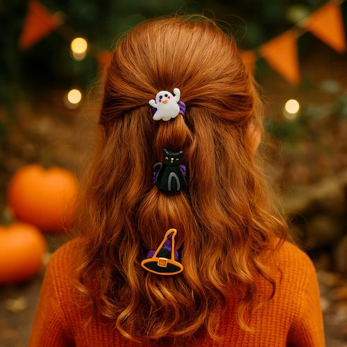 Lot De 8 Élastiques à Cheveux Halloween – Motifs Aléatoires, Couleurs Mixtes - Enfants et Adultes