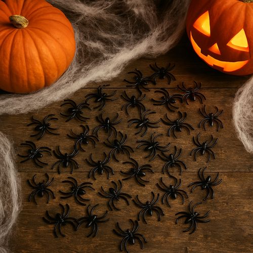Lot De 100 Petites Araignées Noires 4cm En Plastique Décoration Halloween