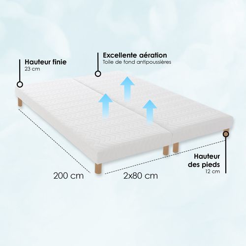 Sommier Tapissier à Lattes Blanc avec jeux de 8 pieds - 160x200 cm (2x80x200)