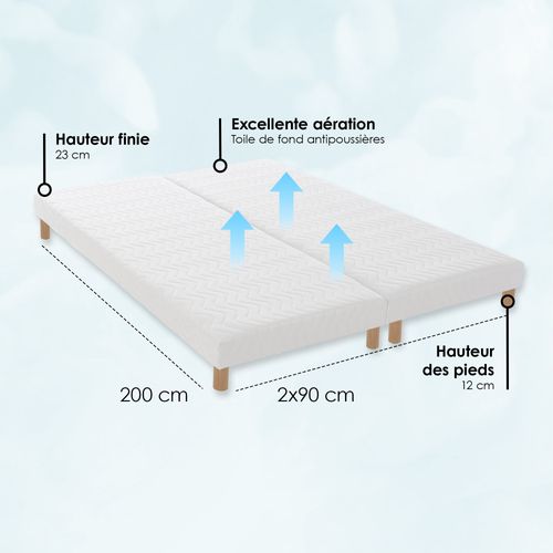Sommier Tapissier à Lattes Blanc 2x90x200 (180x200)