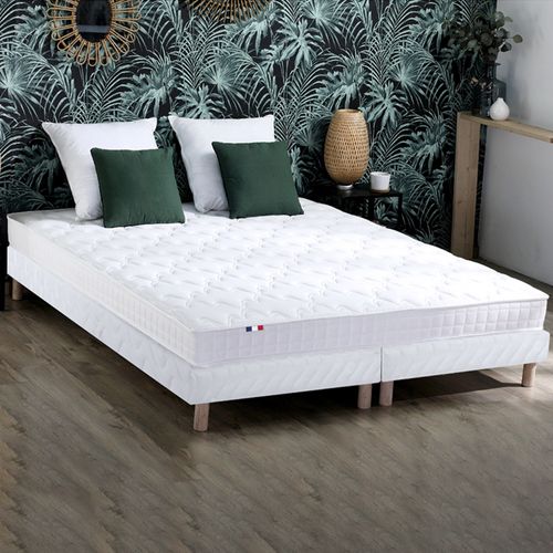 Sommier tapissier à Lattes en Bois Massif avec Pieds - 2x90x200 cm