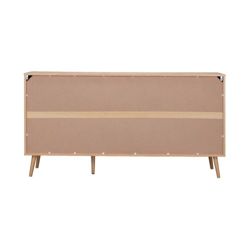 Buffet De Rangement. Eva. Décor Bois Et Cannage Arrondi. 2 Portes 3 Tiroirs. Buffet Bas. L 150 X L