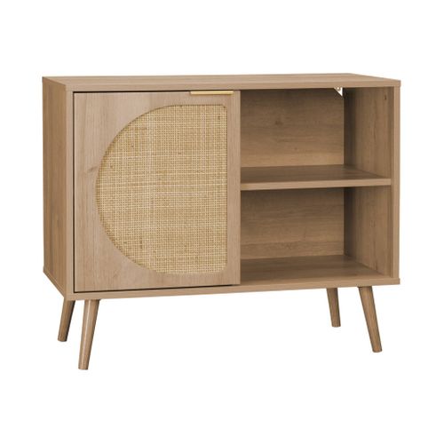 Buffet De Rangement Décor Bois Cannage Arrondis. Eva. 1 Portes Réversible. Deux Niveaux. Buffet