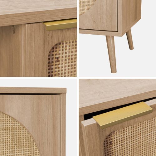 Buffet De Rangement Décor Bois Cannage Arrondis. Eva. 1 Portes Réversible. Deux Niveaux. Buffet