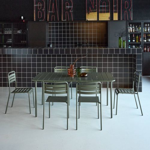 Table De Jardin Métal + 6 Assises Kaki Amélia Traitement Antirouille. Lattes Et Bords Arrondis