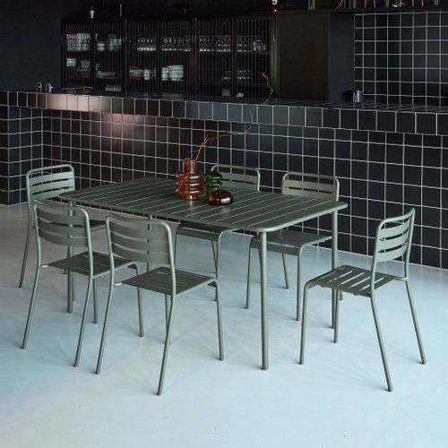 Table De Jardin Métal + 6 Assises Kaki Amélia Traitement Antirouille. Lattes Et Bords Arrondis