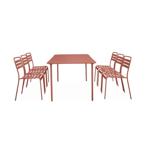 Table De Jardin Métal + 6 Assises Terracotta Amélia
