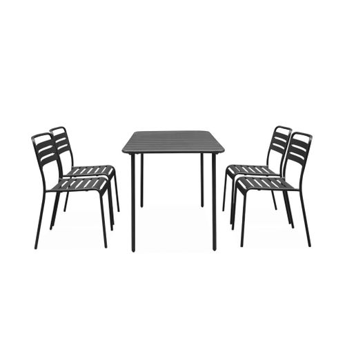 Table De Jardin Métal + 4 Assises Anthracite En Acier. Amelia. 120 X 70 X 72.5 Cm
