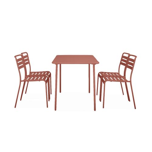 Table De Jardin Métal + 4 Assises Terracotta En Acier. Amelia. 120x70xh72.5cm (12.2kg)