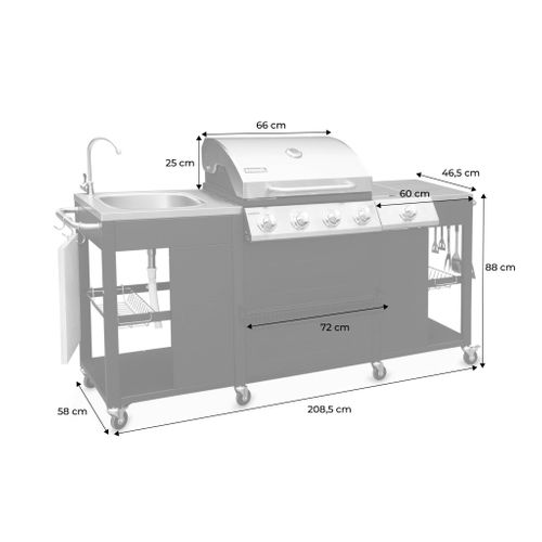 Barbecue. Cuisine Extérieure Gaz - D'artagnan - Barbecue 5 Brûleurs Dont 1 Feu Latéral. Inox Et
