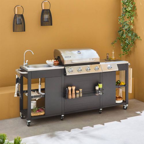 Barbecue. Cuisine Extérieure Gaz - D'artagnan - Barbecue 5 Brûleurs Dont 1 Feu Latéral. Inox Et