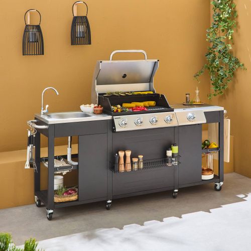 Barbecue. Cuisine Extérieure Gaz - D'artagnan - Barbecue 5 Brûleurs Dont 1 Feu Latéral. Inox Et