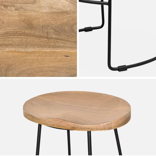 Lot De 2 Tabourets De Bars Bois De Manguier Naturel Et Acier. Avec Repose Pieds. 65cm