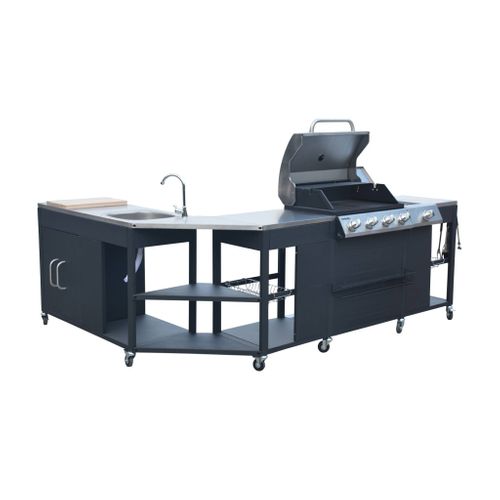 Barbecue. Cuisine Extérieure Gaz - Rochefort - Barbecue 5 Brûleurs Avec Évier. Planche. Ustensiles.