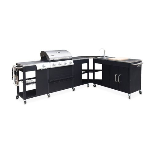 Barbecue. Cuisine Extérieure Gaz - Rochefort - Barbecue 5 Brûleurs Avec Évier. Planche. Ustensiles.