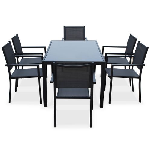 Table De Jardin Aluminium + 6 Assises - Capua - Anthracite. Gris - 6 Places - 1 Grande Table