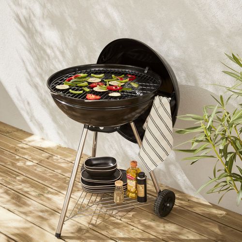 Barbecue Charbon De Bois D.57cm - Georges - Noir Émaillé. Barbecue Avec Aérateurs. Émaillé. Fumoir.