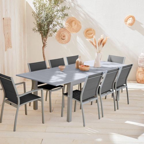 Table De Jardin Extensible Aluminium + 8 Assises - Chicago Gris - Table En Aluminium 175/245cm Avec