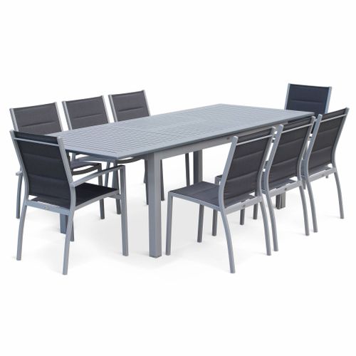 Table De Jardin Extensible Aluminium + 8 Assises - Chicago Gris - Table En Aluminium 175/245cm Avec