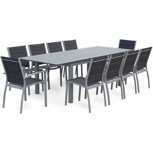 Table De Jardin Extensible Aluminium + 8 Assises - Chicago Gris - Table En Aluminium 175/245cm Avec