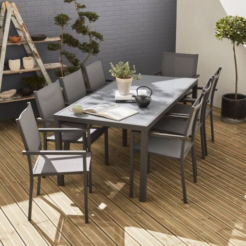 Table De Jardin Aluminium + 8 Assises - Capua 180cm - Anthracite. Gris - 8 Places - 1 Grande Table