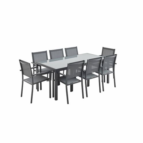 Table De Jardin Aluminium + 8 Assises - Capua 180cm - Anthracite. Gris - 8 Places - 1 Grande Table