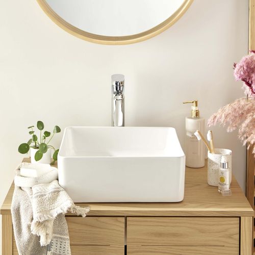Vasque à Poser Carrée En Céramique Blanche 36cm