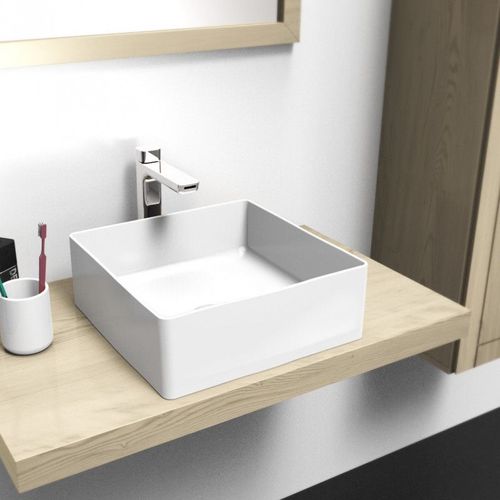 Vasque à Poser Carrée En Céramique Blanche 36cm