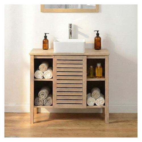 Meuble Simple Vasque Talix Sur Pieds En Chêne Naturel 90 Cm