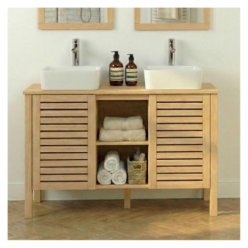 Meuble Double Vasque Talix Sur Pieds En Chêne Naturel 120 Cm