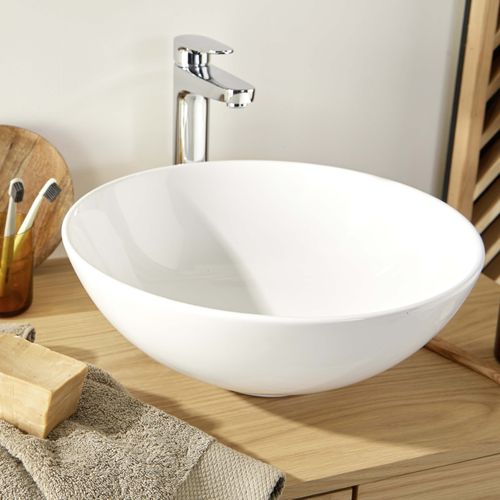 Vasque à Poser Ronde En Céramique Blanche 40cm