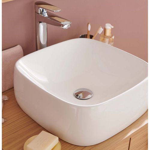 Vasque à Poser Carrée En Céramique Blanche 39cm