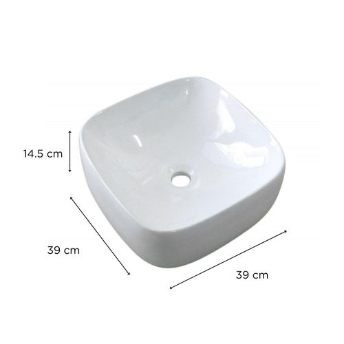 Vasque à Poser Carrée En Céramique Blanche 39cm