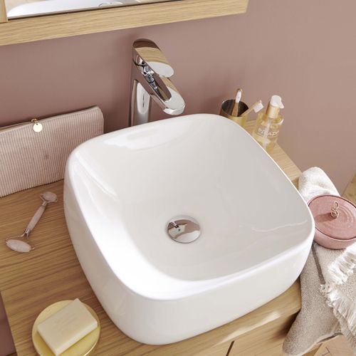 Vasque à Poser Carrée En Céramique Blanche 39cm