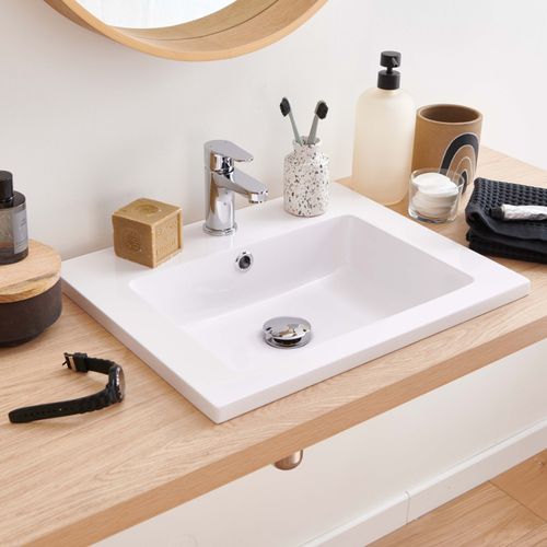 Vasque à Encastrer Rectangulaire En Résine Blanche 50x40cm