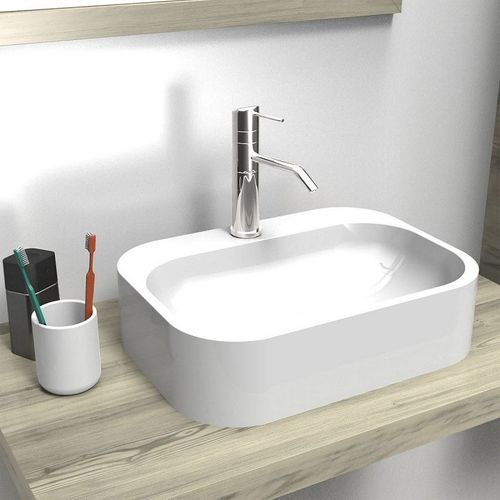 Vasque à Poser Rectangle En En Résine Blanche 50x37cm