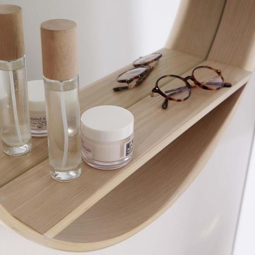 Miroir Rond En Chêne Avec Étagère D60cm