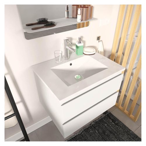Ensemble Meuble Simple Vasque 60cm Avec Vaque Et Colonne Sorrento - Blanc