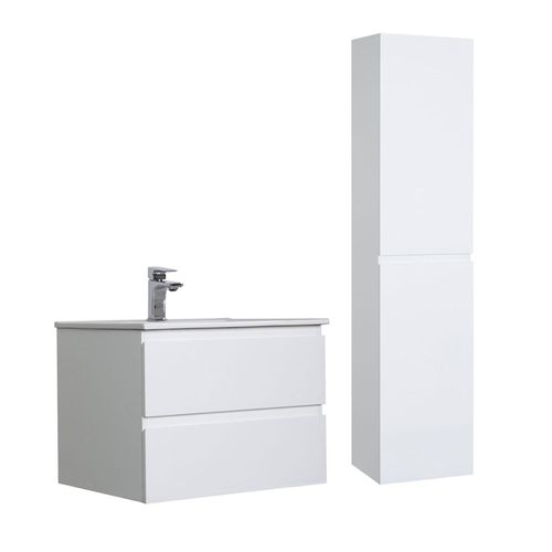 Ensemble Meuble Simple Vasque 60cm Avec Vaque Et Colonne Sorrento - Blanc