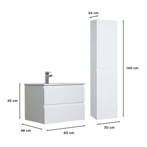 Ensemble Meuble Simple Vasque 60cm Avec Vaque Et Colonne Sorrento - Blanc