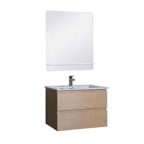 Ensemble Meuble Simple Vasque 60cm Avec Vasque Et Miroir Sorrento Décor Chêne