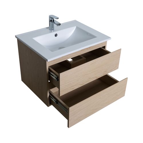 Ensemble Meuble Simple Vasque 60cm Avec Vasque Et Miroir Sorrento Décor Chêne