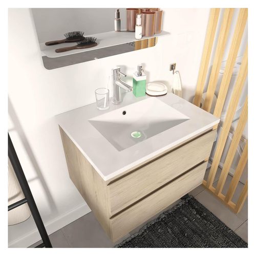 Ensemble Meuble Simple Vasque 60cm Avec Vasque Et Miroir Sorrento Décor Chêne