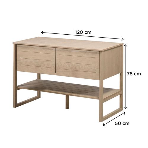Meuble De Salle De Bain Chêne 120 Cm + Colonne De Rangement Chêne 145 Cm Atoll + 2 Miroirs