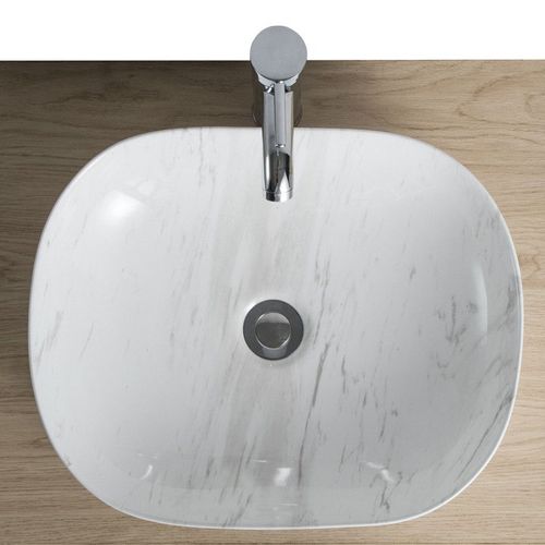 Vasque à Poser Ovale En Céramique Effet Marbre 46x37cm