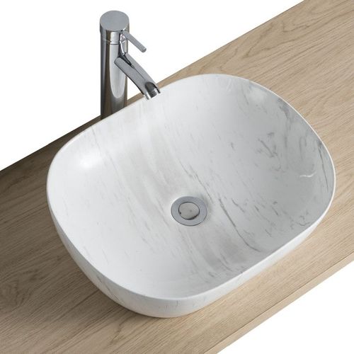 Vasque à Poser Ovale En Céramique Effet Marbre 46x37cm