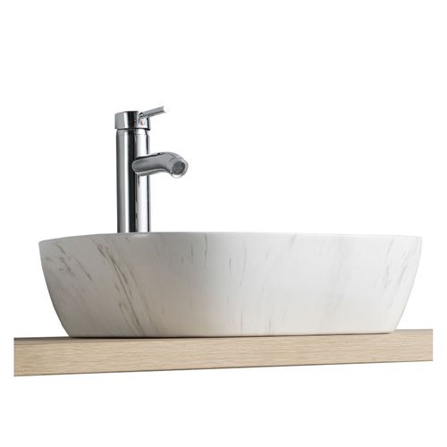 Vasque à Poser Ovale En Céramique Effet Marbre 46x37cm