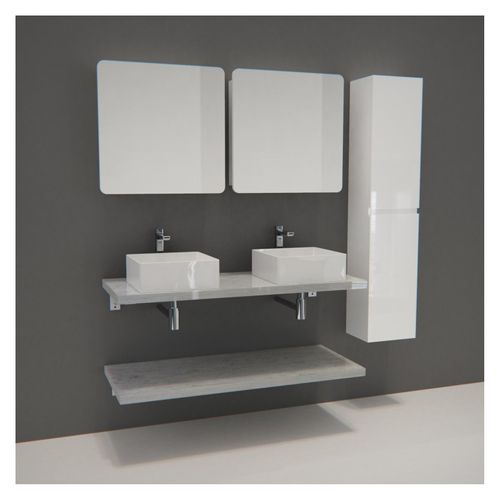 Meuble Salle De Bain L120 Cm Avec Colonne, Vasque Et Miroirs