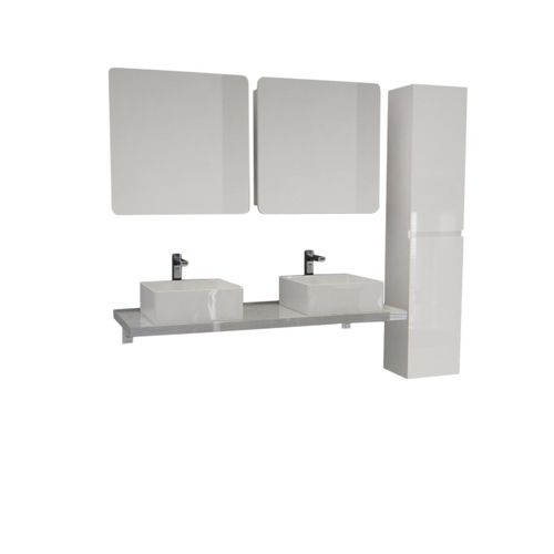 Meuble Salle De Bain L120 Cm Avec Colonne, Vasque Et Miroirs